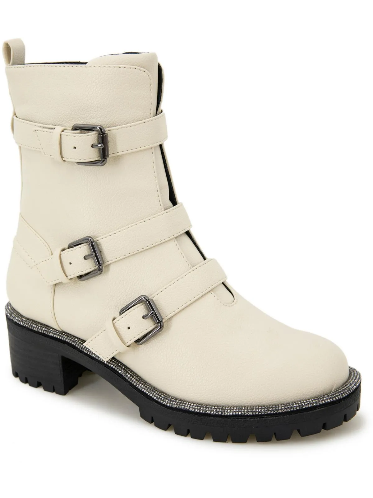 Tate Womens Faux Leather Rhinestone Motorcycle Boots