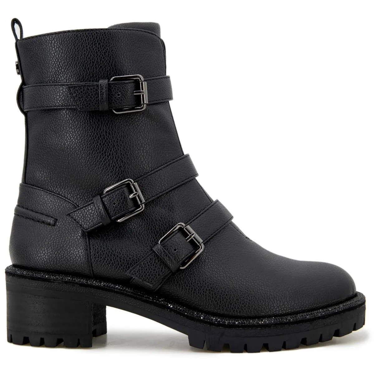 Tate Womens Faux Leather Rhinestone Motorcycle Boots