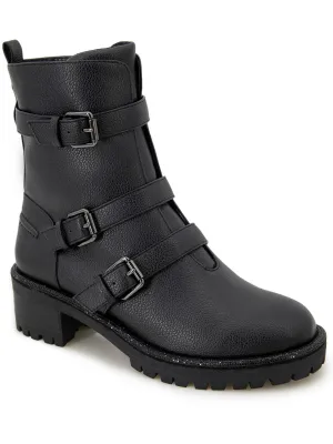Tate Womens Faux Leather Rhinestone Motorcycle Boots