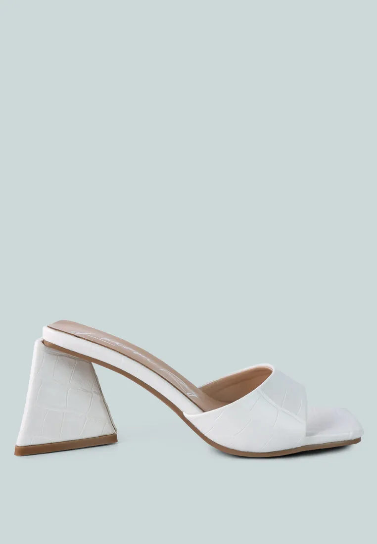 trinity triangle block heeled croc sandals