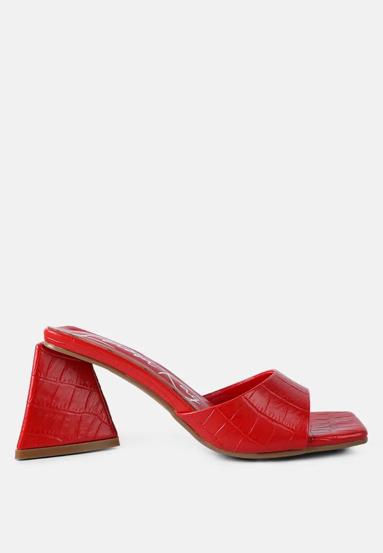 trinity triangle block heeled croc sandals