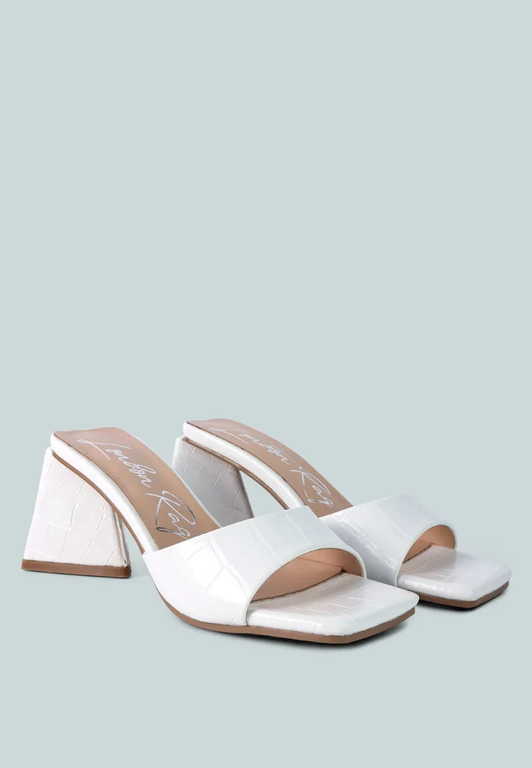 trinity triangle block heeled croc sandals