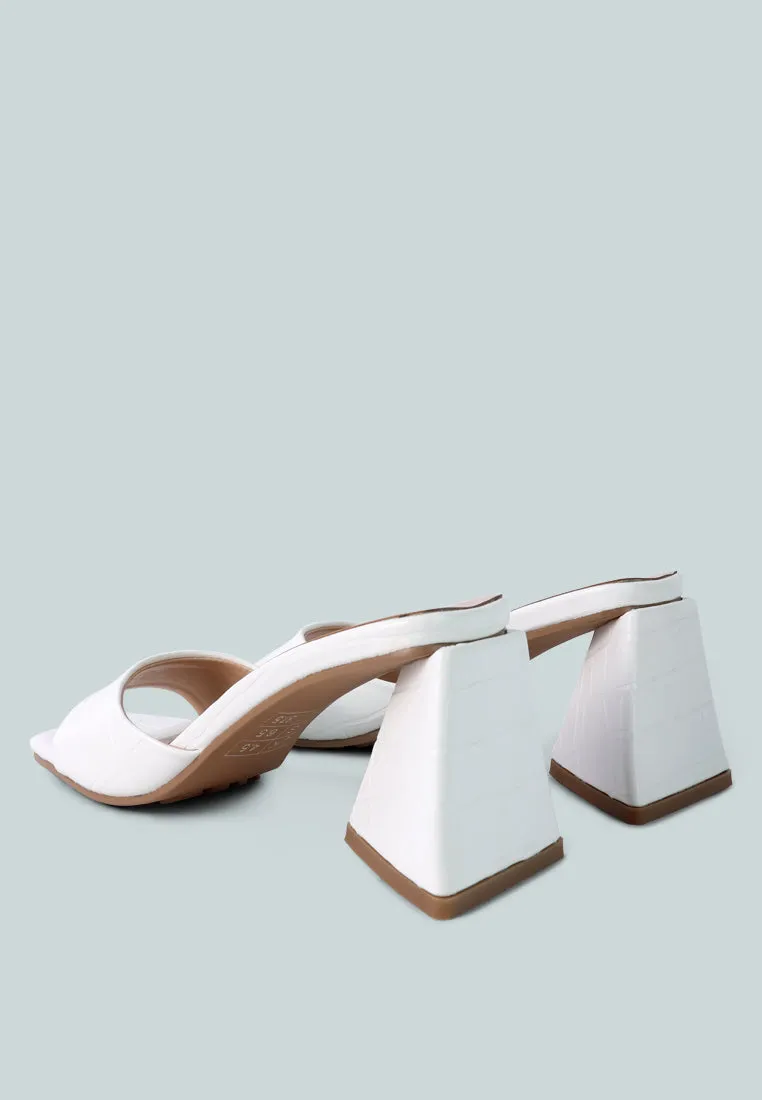 trinity triangle block heeled croc sandals
