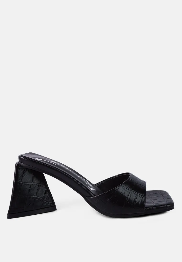 trinity triangle block heeled croc sandals