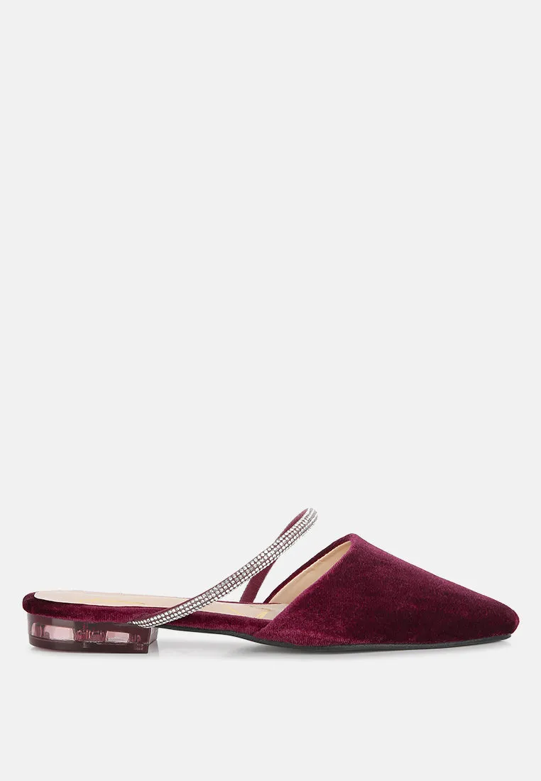 turnon velvet diamante detail flat mules