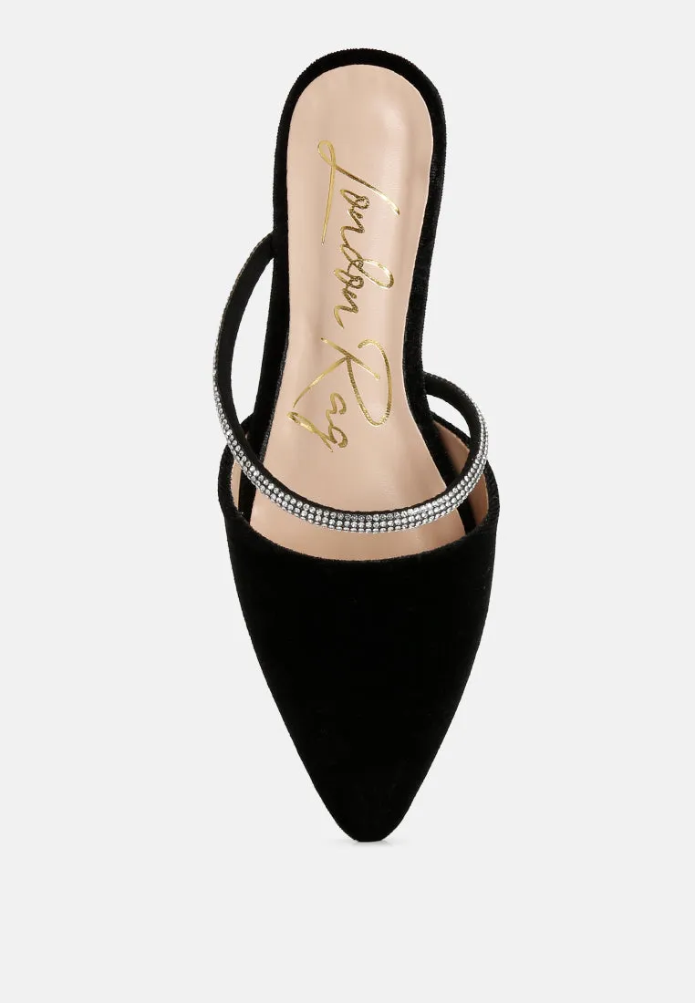 turnon velvet diamante detail flat mules