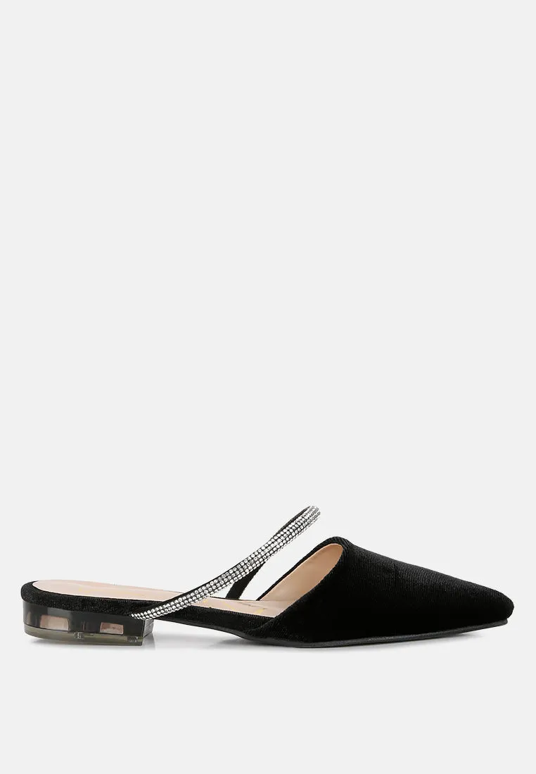 turnon velvet diamante detail flat mules
