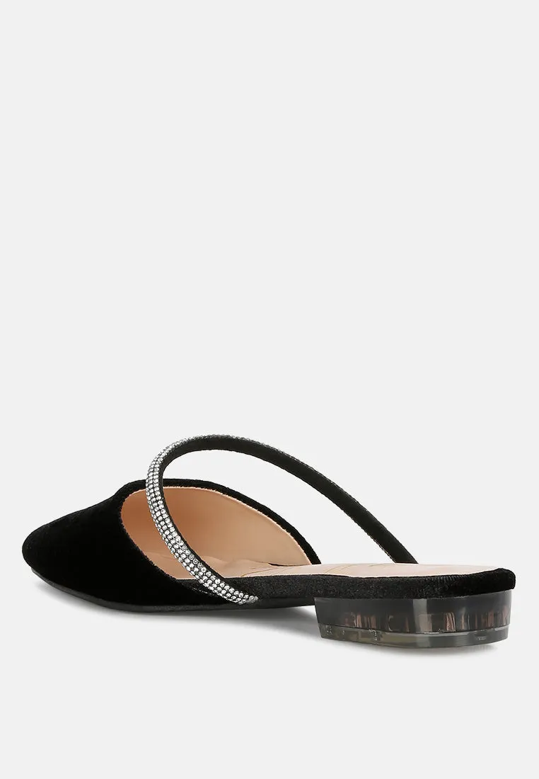 turnon velvet diamante detail flat mules