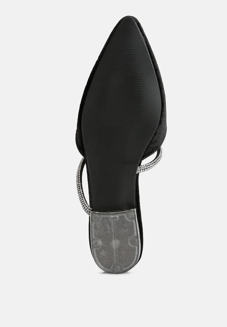 turnon velvet diamante detail flat mules