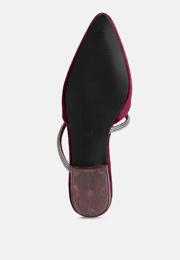 turnon velvet diamante detail flat mules