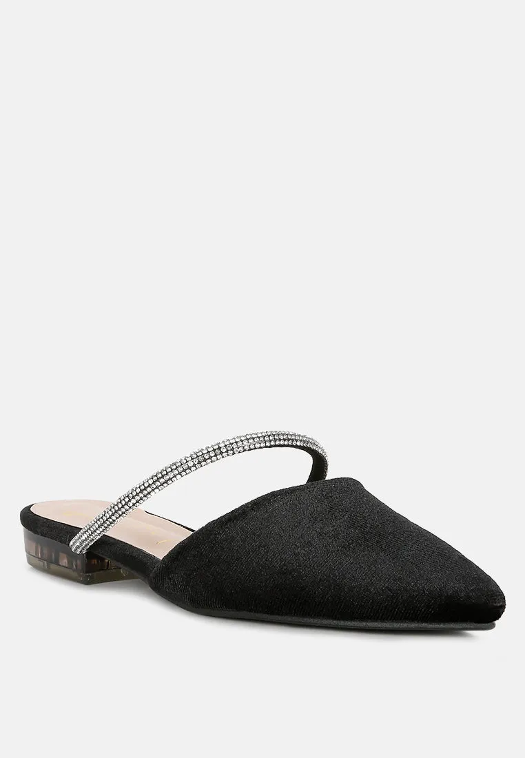turnon velvet diamante detail flat mules