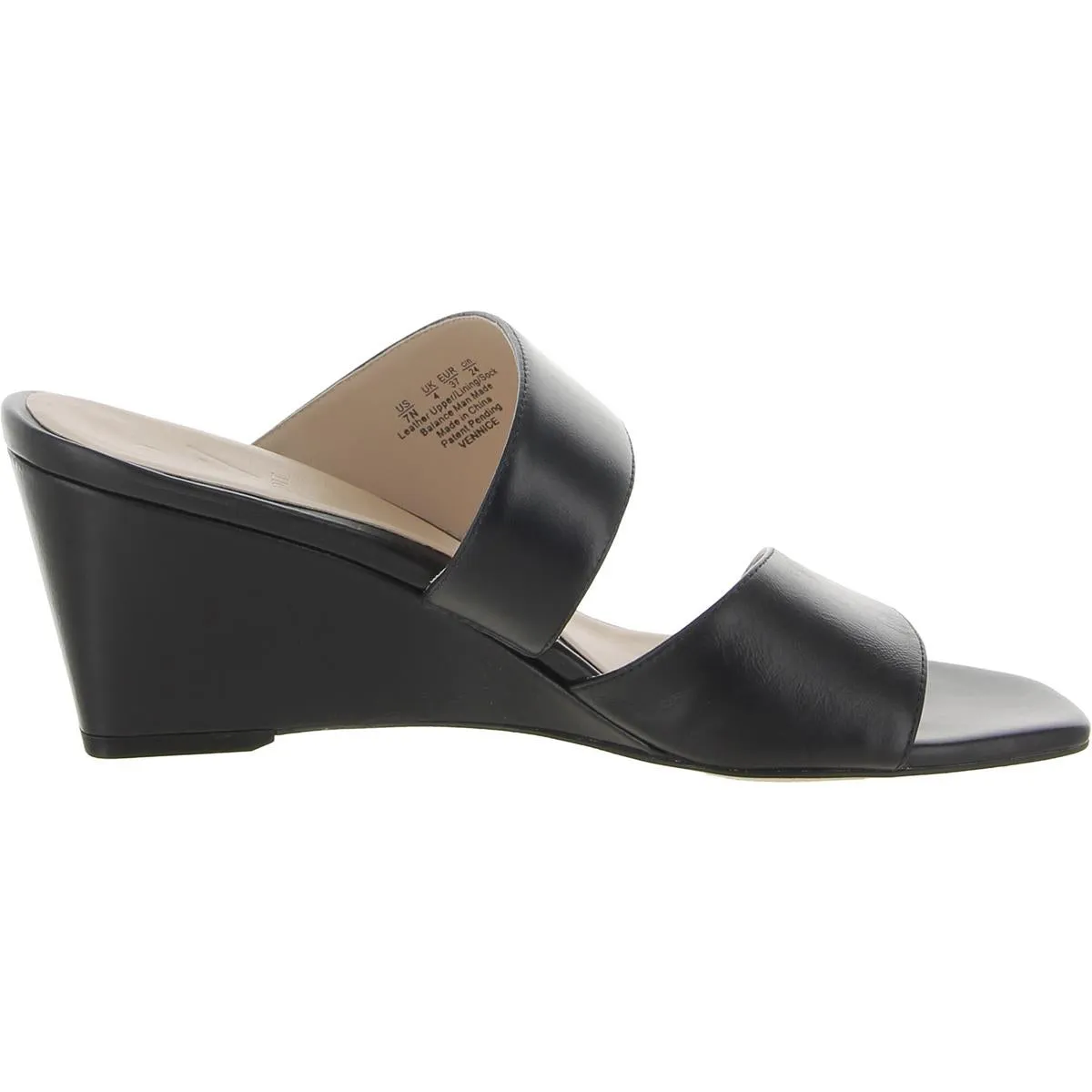 Vennice Womens Leather Slide Wedge Sandals