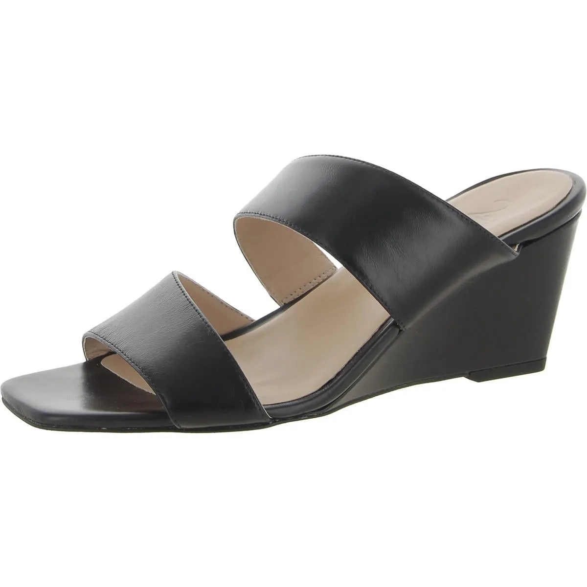 Vennice Womens Leather Slide Wedge Sandals