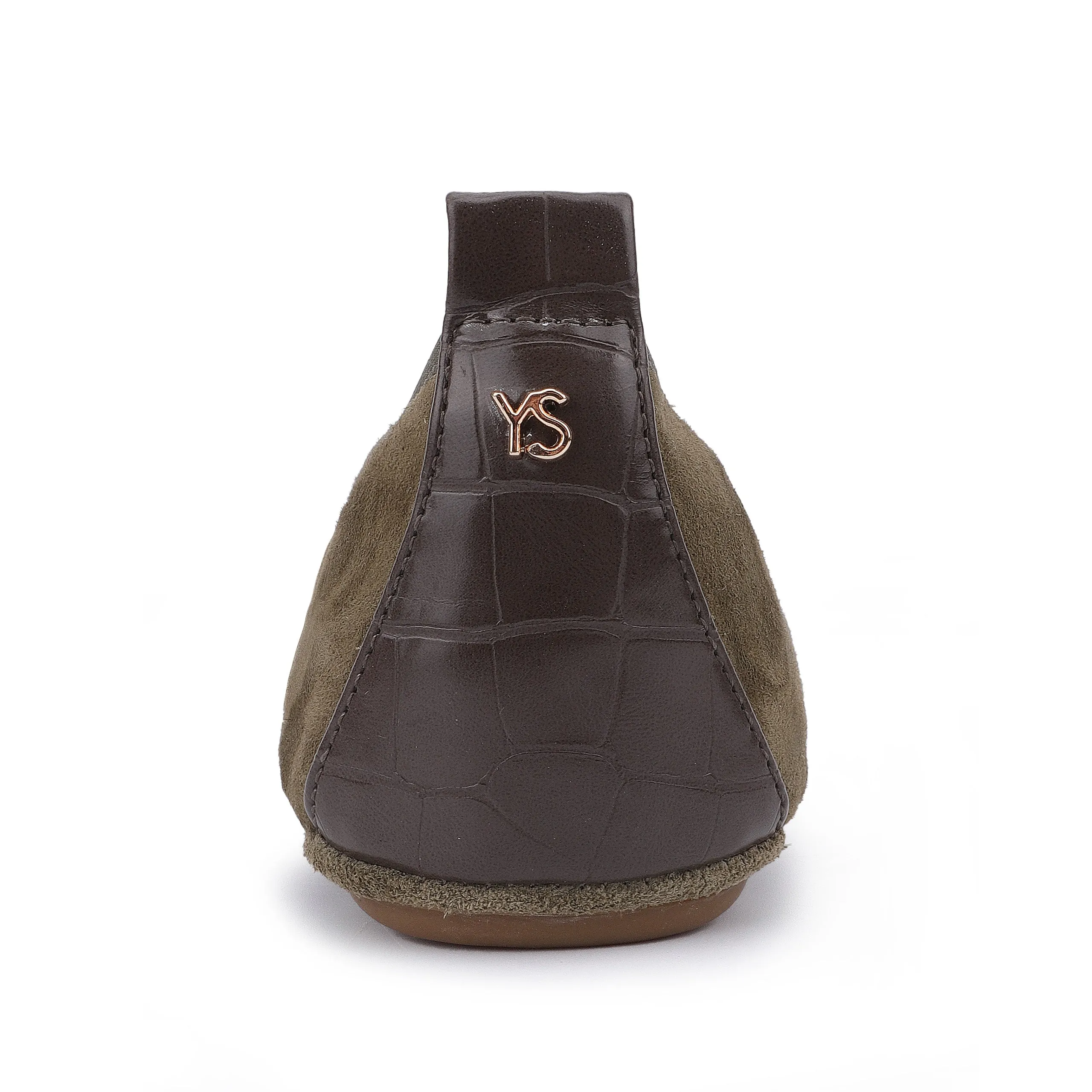 Vienna Pointed Toe Foldable Ballet Flat in Mud Suede