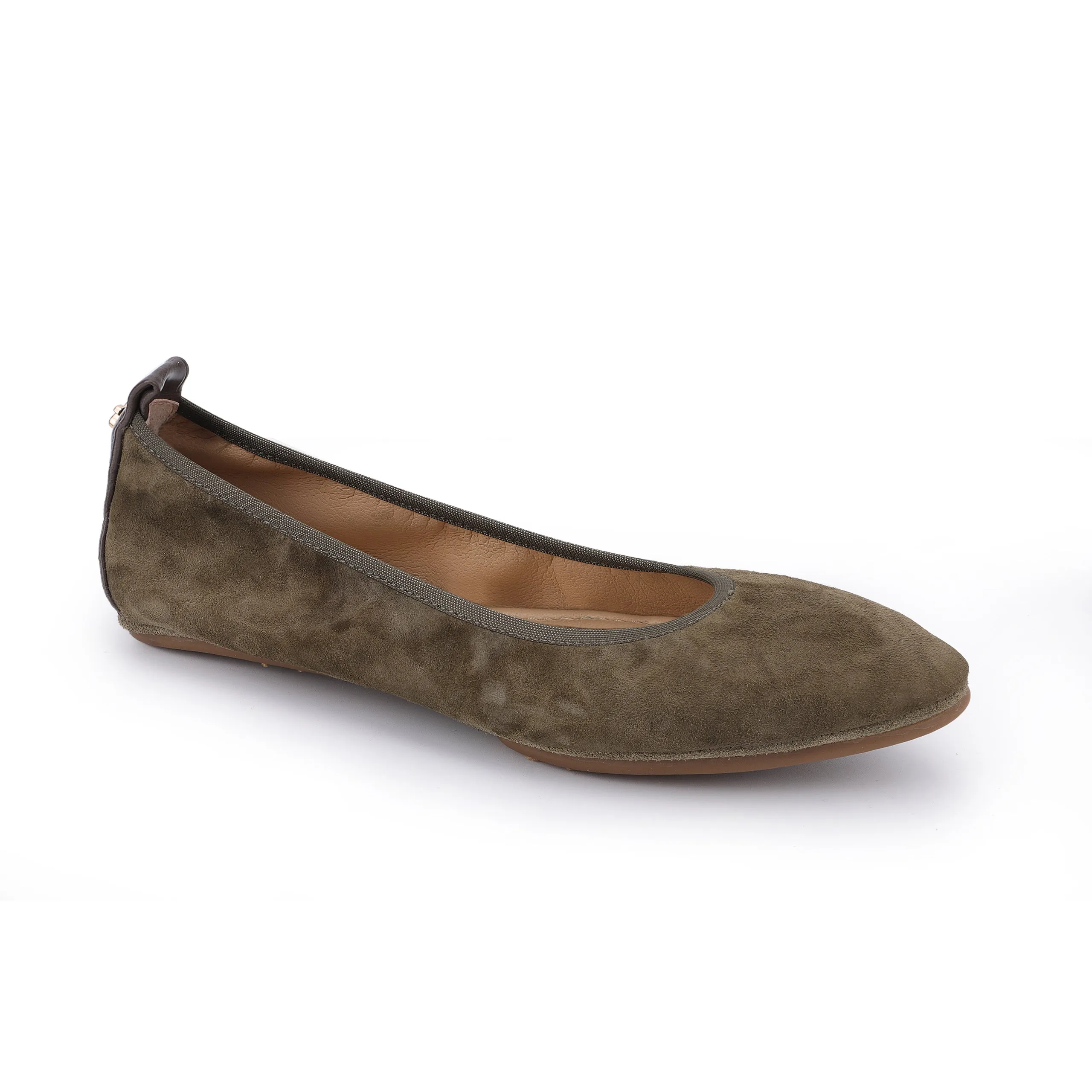 Vienna Pointed Toe Foldable Ballet Flat in Mud Suede