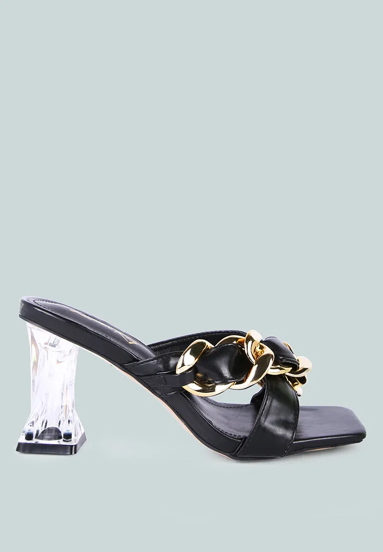 wandy clear heel chain detail sandals