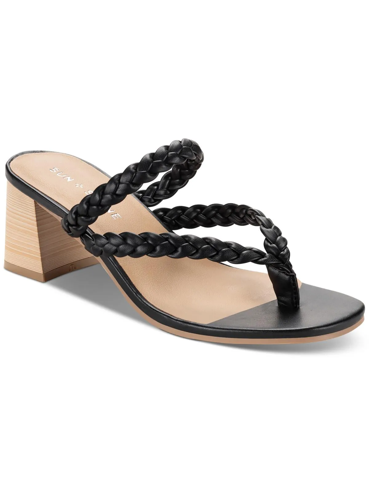 WIINNIE Womens Faux Leather Open Toe Block Heels