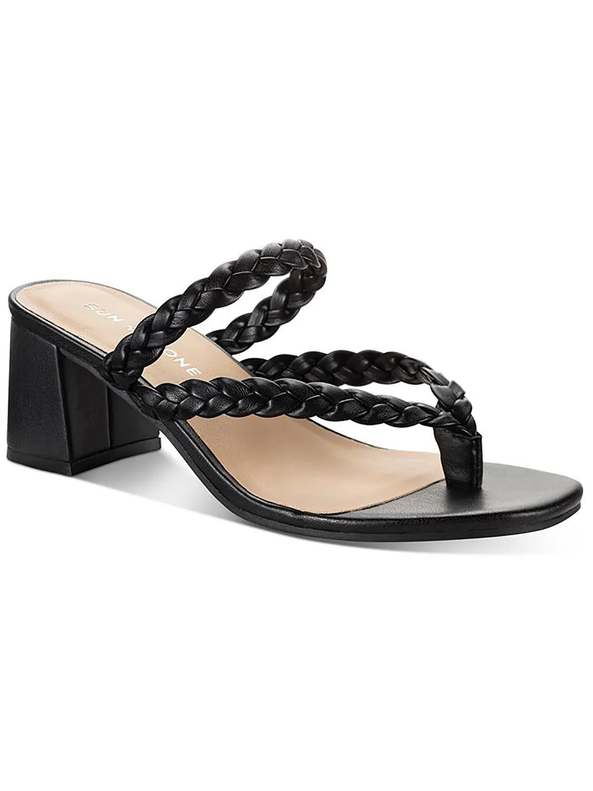 WIINNIE Womens Faux Leather Open Toe Block Heels