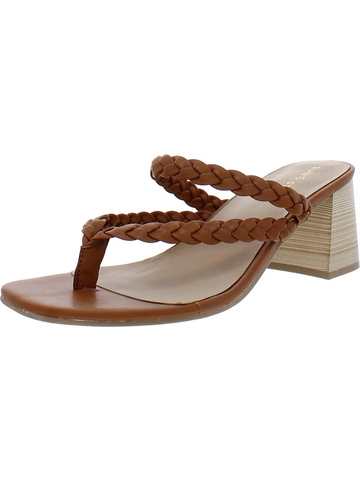 WIINNIE Womens Faux Leather Open Toe Block Heels