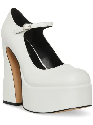 Womens Faux Leather Buckle Platform Heels