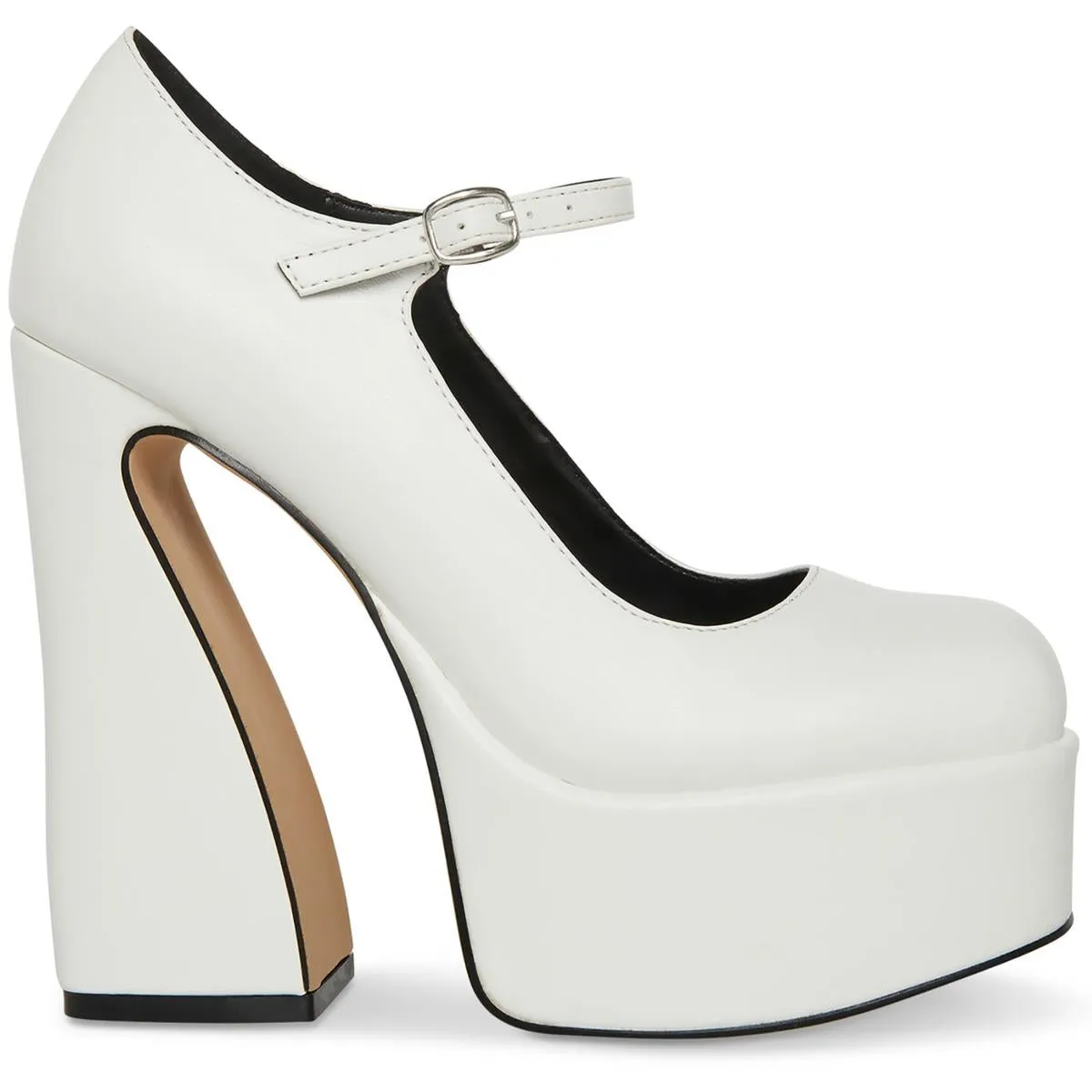 Womens Faux Leather Buckle Platform Heels