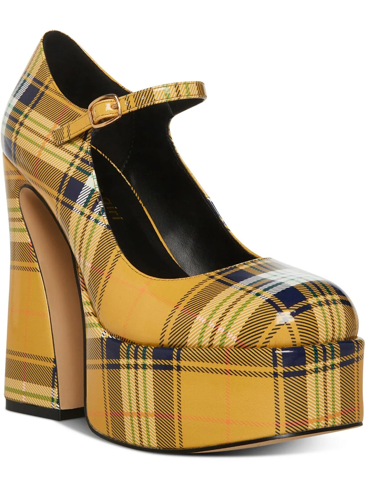 Womens Faux Leather Buckle Platform Heels