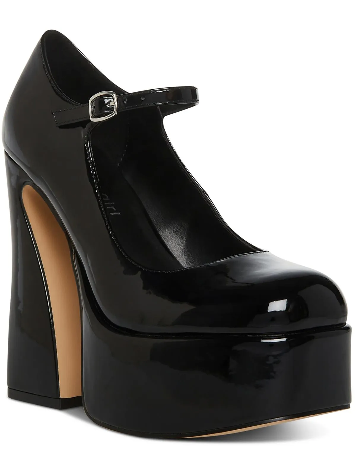 Womens Faux Leather Buckle Platform Heels