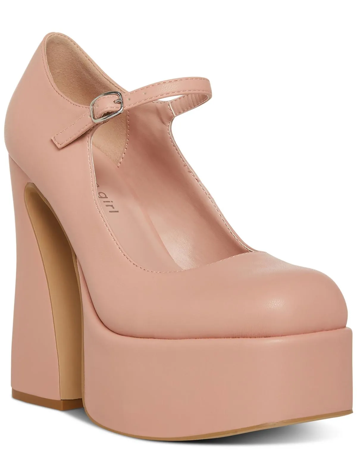 Womens Faux Leather Buckle Platform Heels