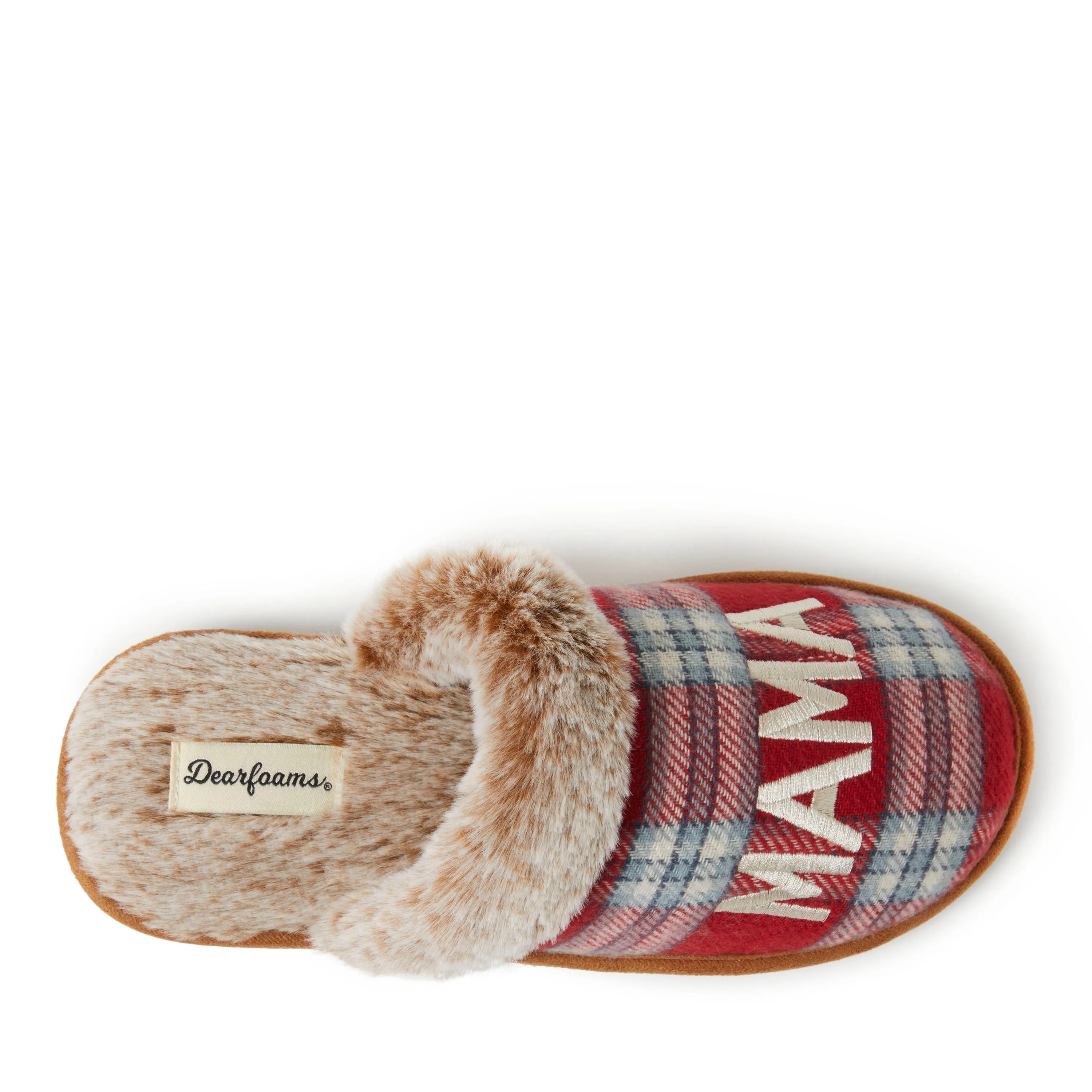 Women's Mama Bear Red Plaid Scuff Slippers