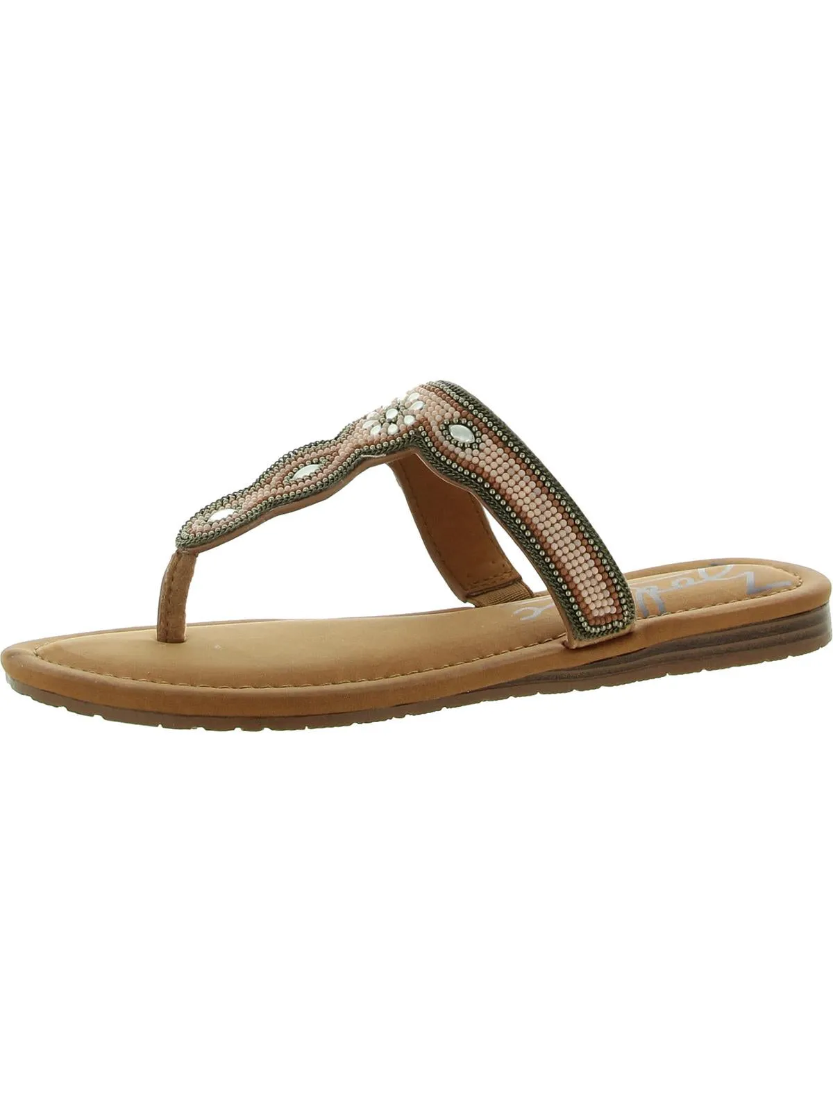 Yves Womens Faux Leather Flip-Flop T-Strap Sandals