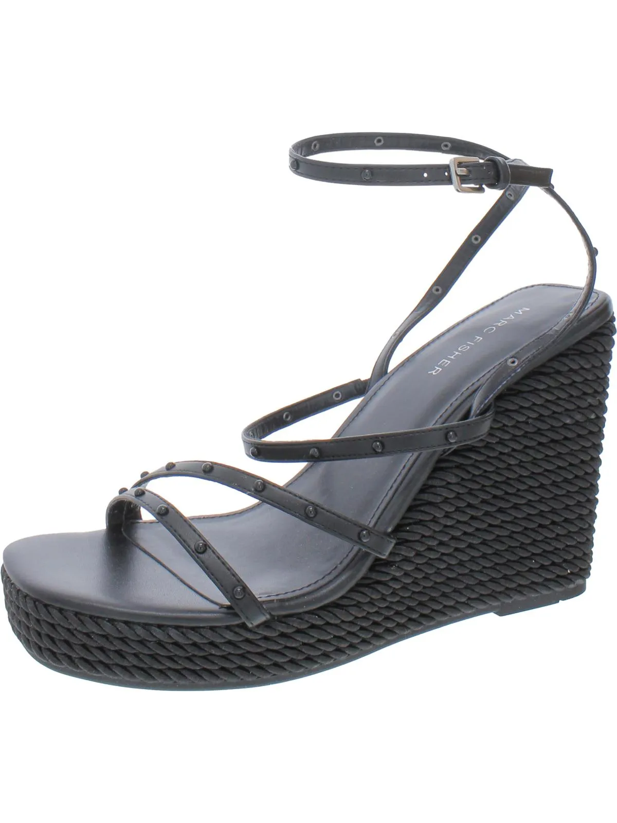 Zig  Womens Faux Leather Studded Wedge Sandals